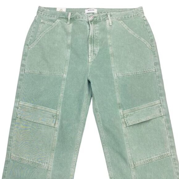 NWT AGOLDE Cooper Cargo High Rise Straight Leg Jean Sz 34 Salamander Green - Picture 7 of 16